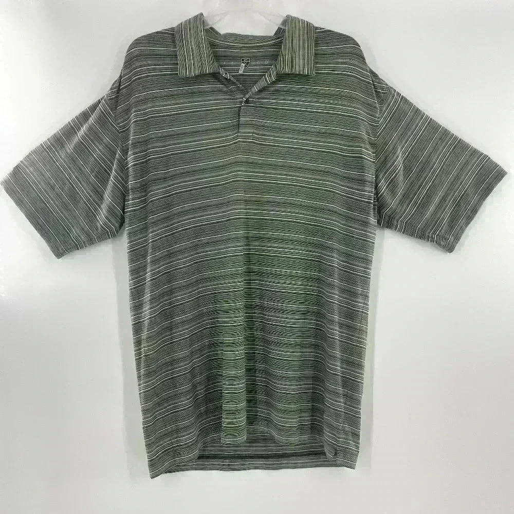 Nike dri-fit golf men's polo green stripped short sleeve shirt size large